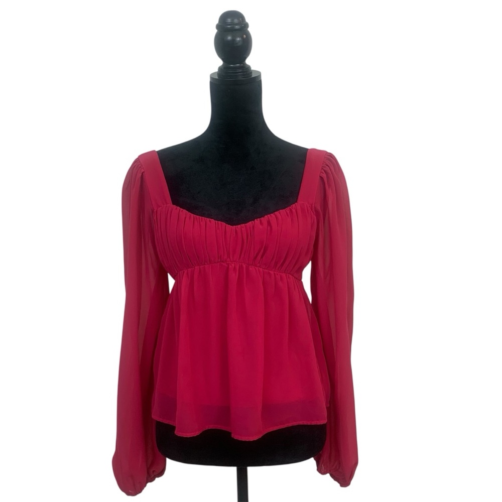 Abercrombie & Fitch Women's XS‎ Pink Chiffon Ruched Sweetheart Babydoll Top